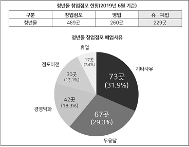 ▲청년몰 창업점포 현황 및 폐업 사유 (출처/ 더불어민주당 이훈 의원실)